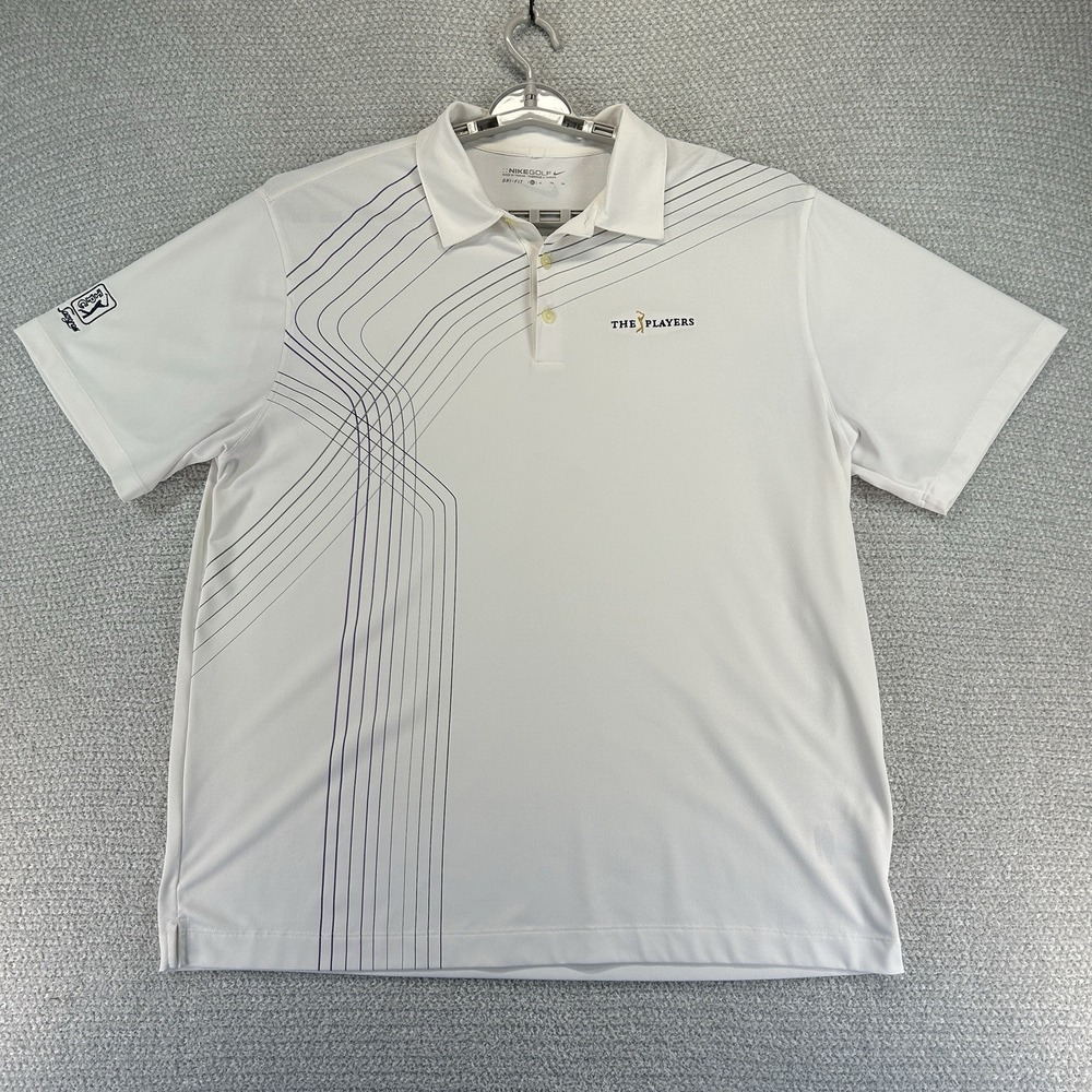 Nike Polo Shirt Mens XL White Striped TPC Sawgrass Players Championship‎ Golf